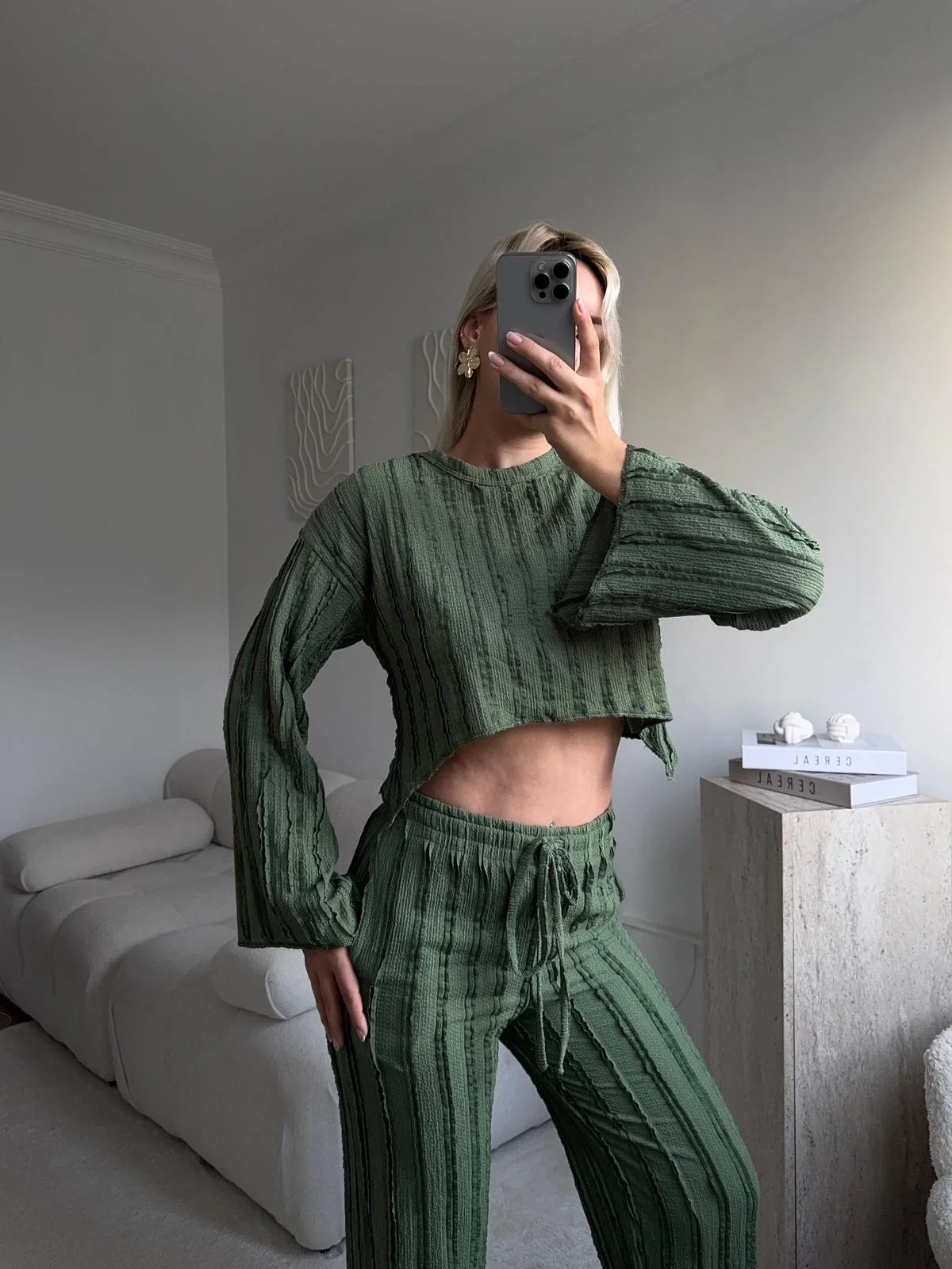 Salaş Crop & Pantolon Takım - YEŞİL