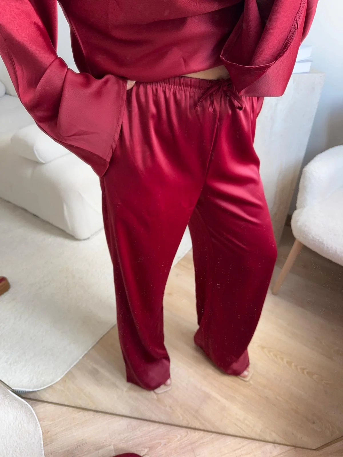 Saten Oversize İkili Takım - BORDO