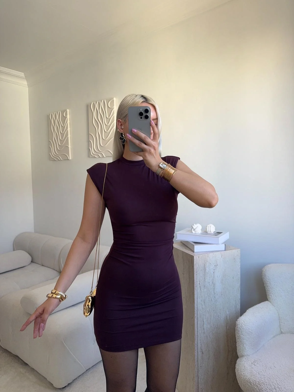 Sıfır Kol Büzgülü Elbise - MOR