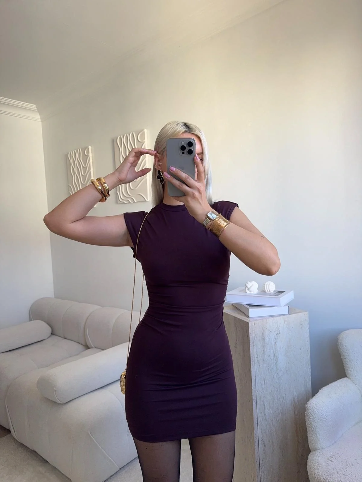 Sıfır Kol Büzgülü Elbise - MOR