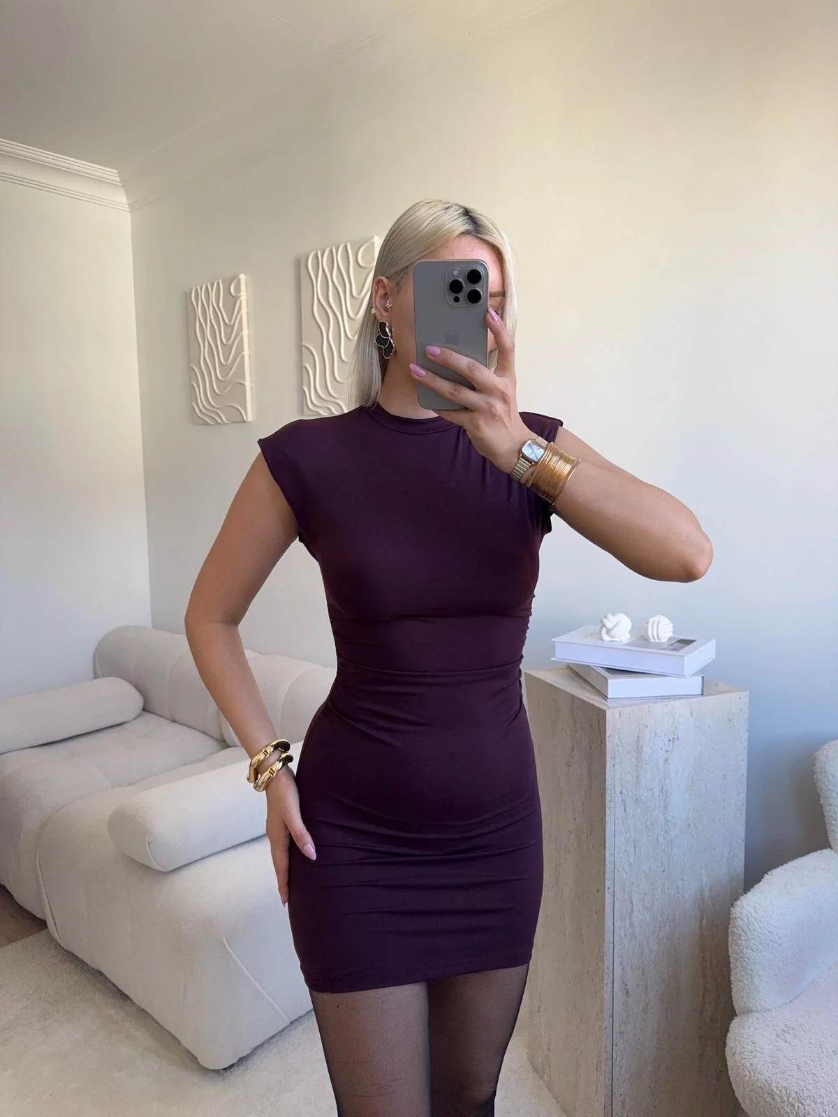 Sıfır Kol Büzgülü Elbise - MOR