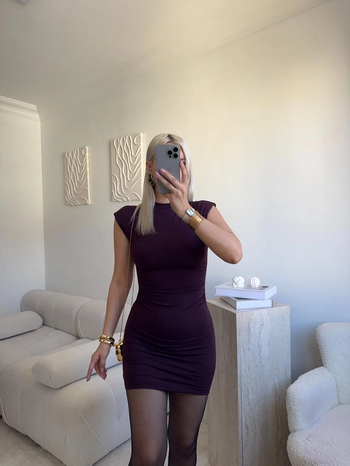 Sıfır Kol Büzgülü Elbise - MOR