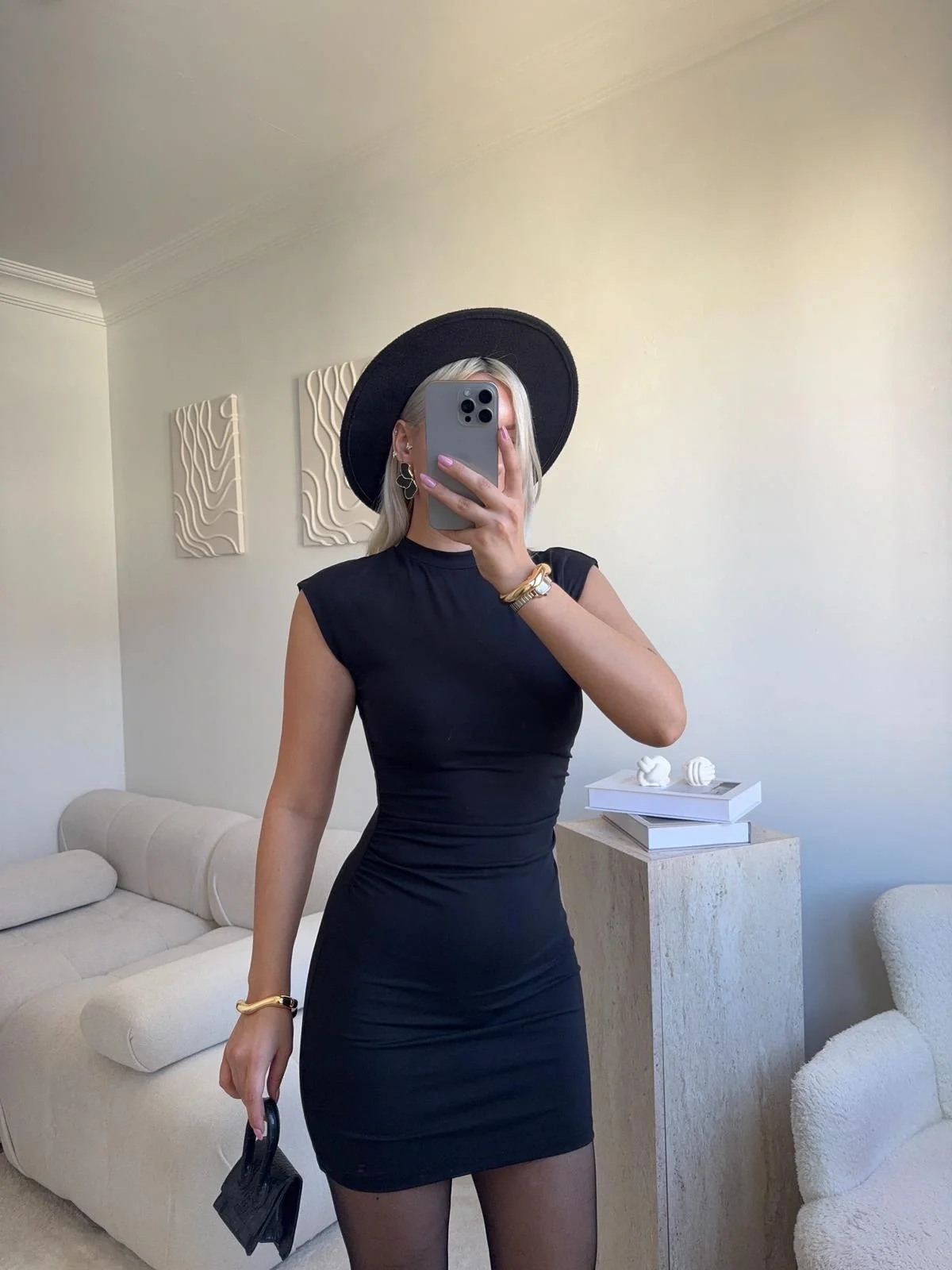 Sıfır Kol Büzgülü Elbise - SİYAH