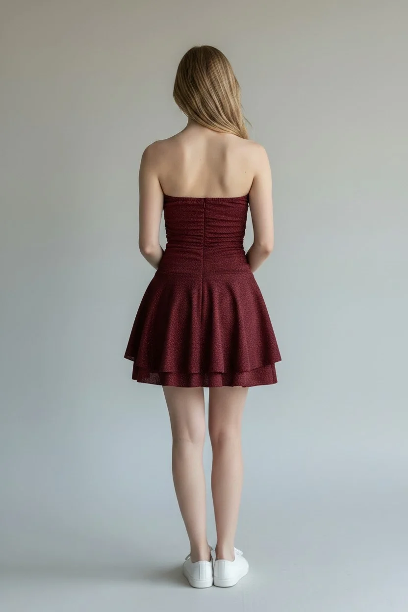 Simli Straplez Şortlu Elbise - BORDO