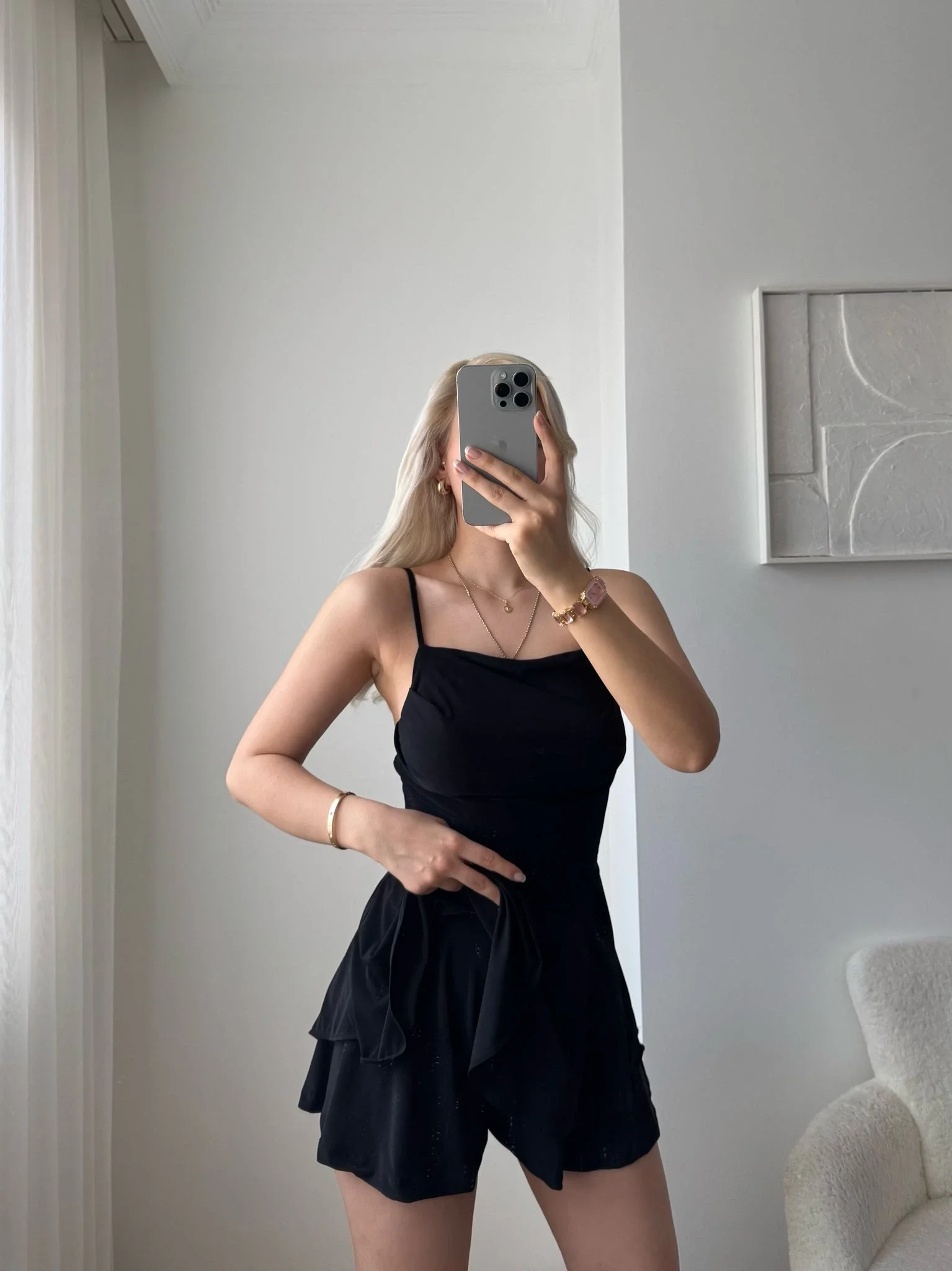 Sırt Dekolte Askılı Şortlu Elbise-SİYAH