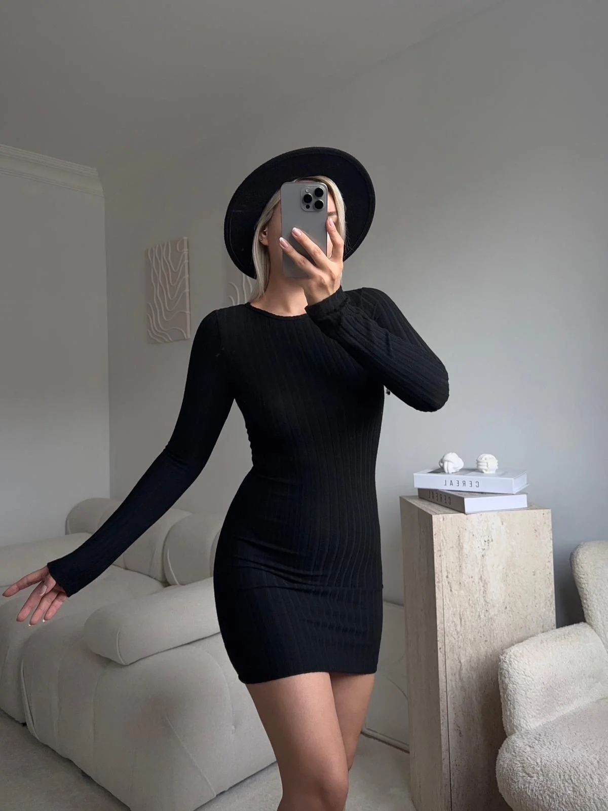 Sırt Dekolte Fitilli Elbise - SİYAH