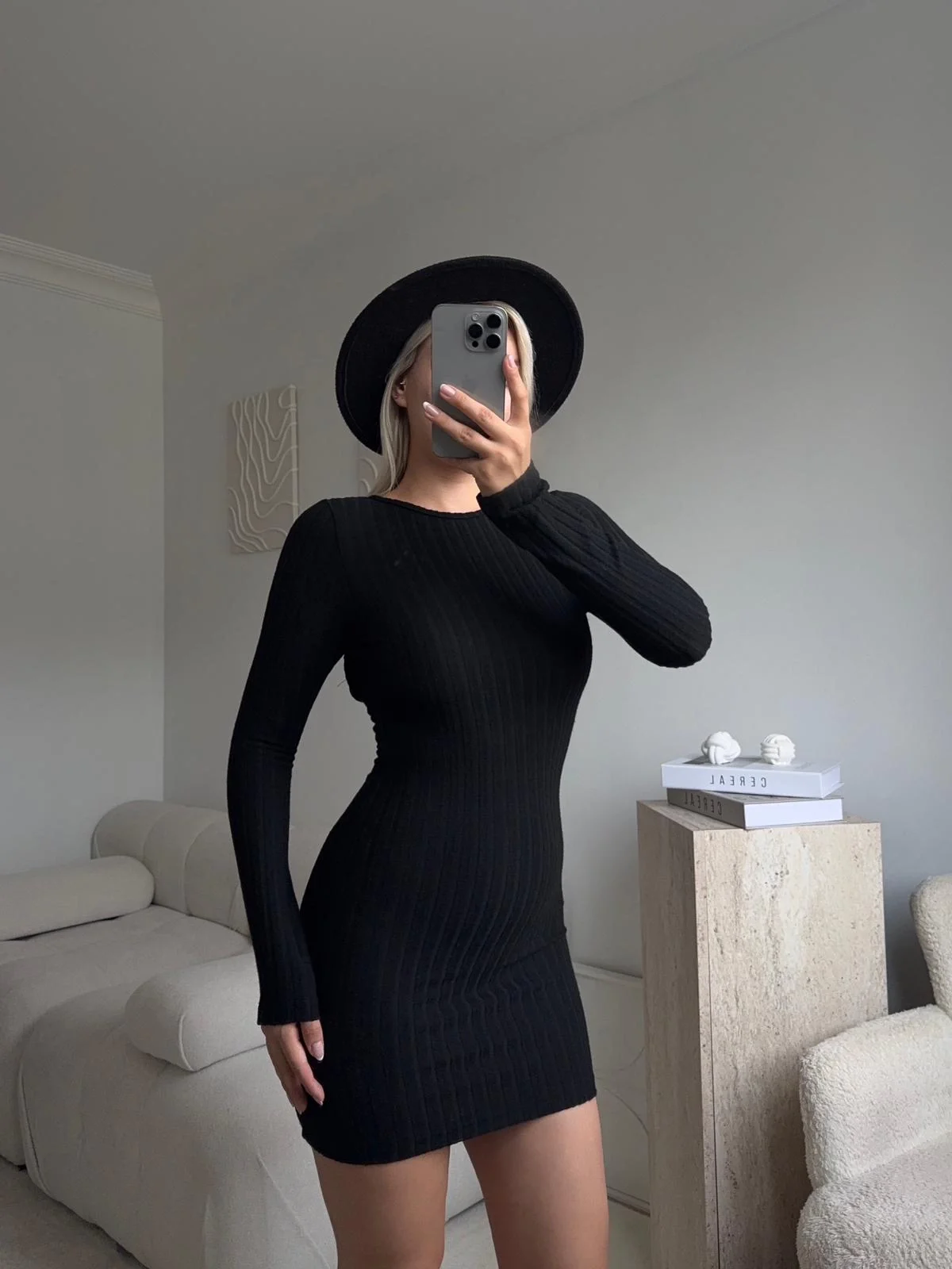 Sırt Dekolte Fitilli Elbise - SİYAH