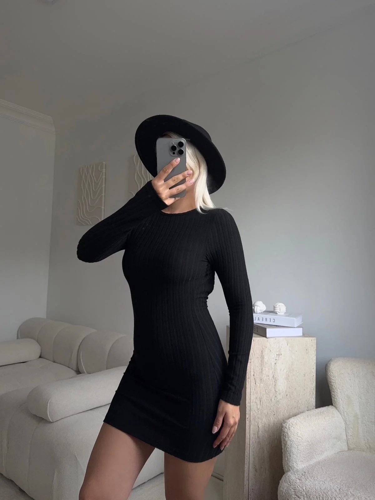 Sırt Dekolte Fitilli Elbise - SİYAH