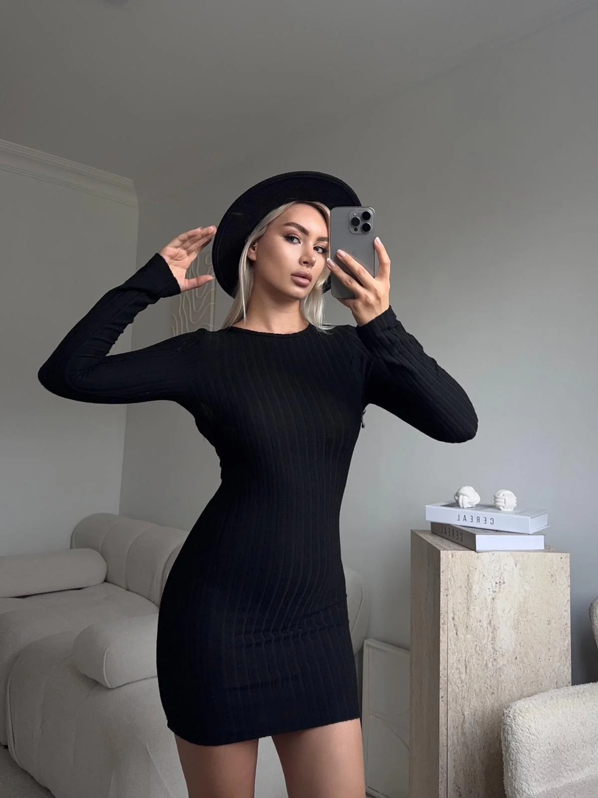 Sırt Dekolte Fitilli Elbise - SİYAH