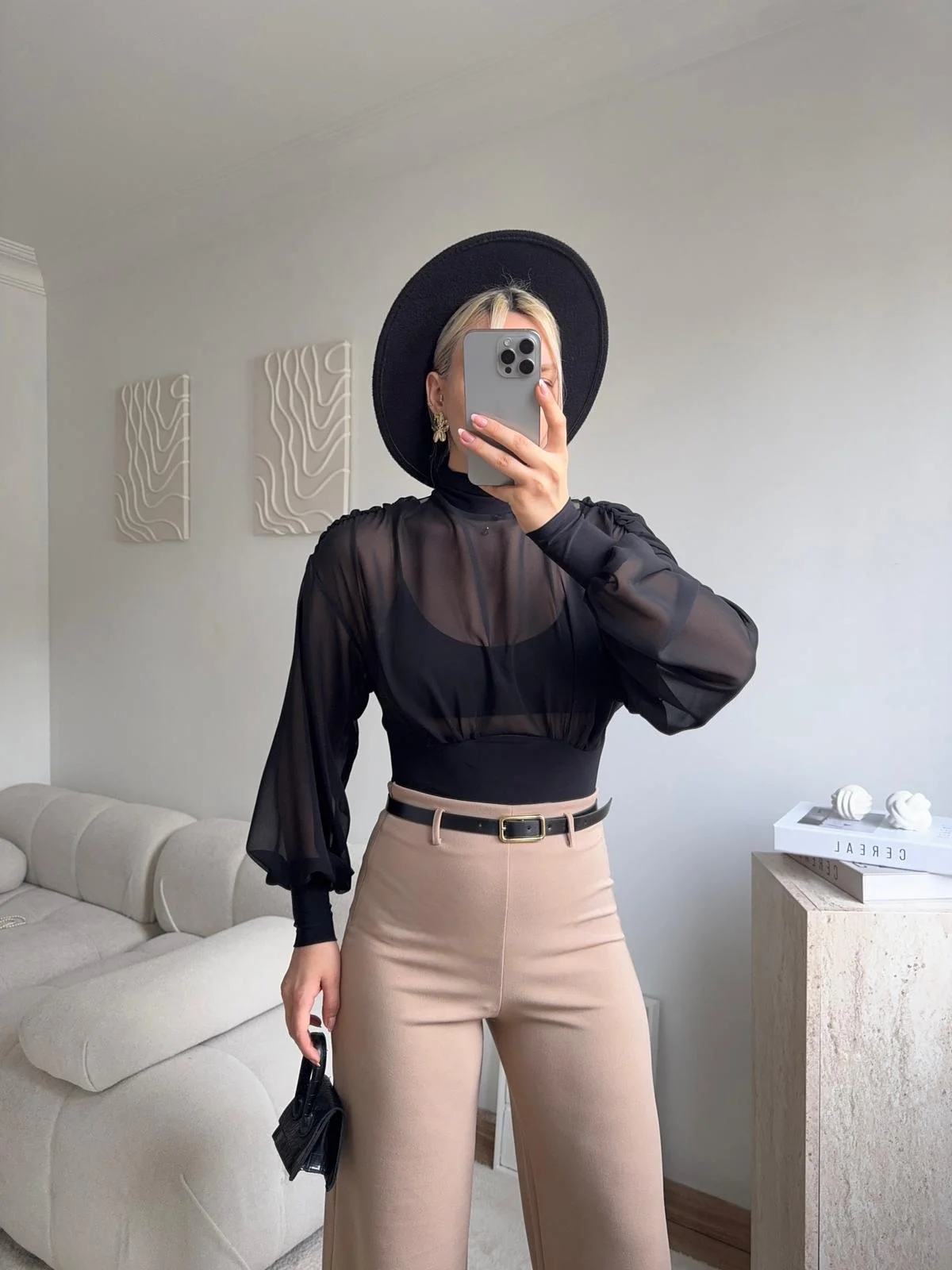 Sırt Dekolteli Şifon Bodysuit - SİYAH