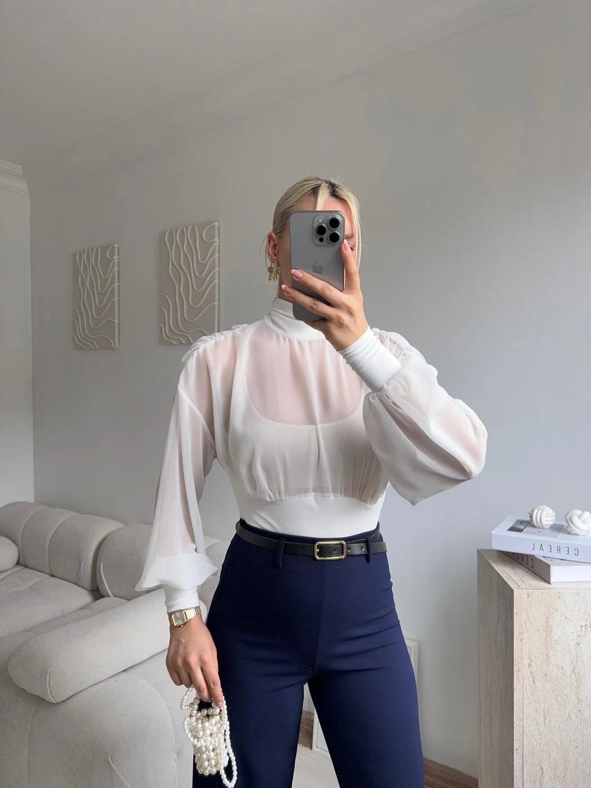 Sırt Dekolteli Şifon Bodysuit - BEYAZ