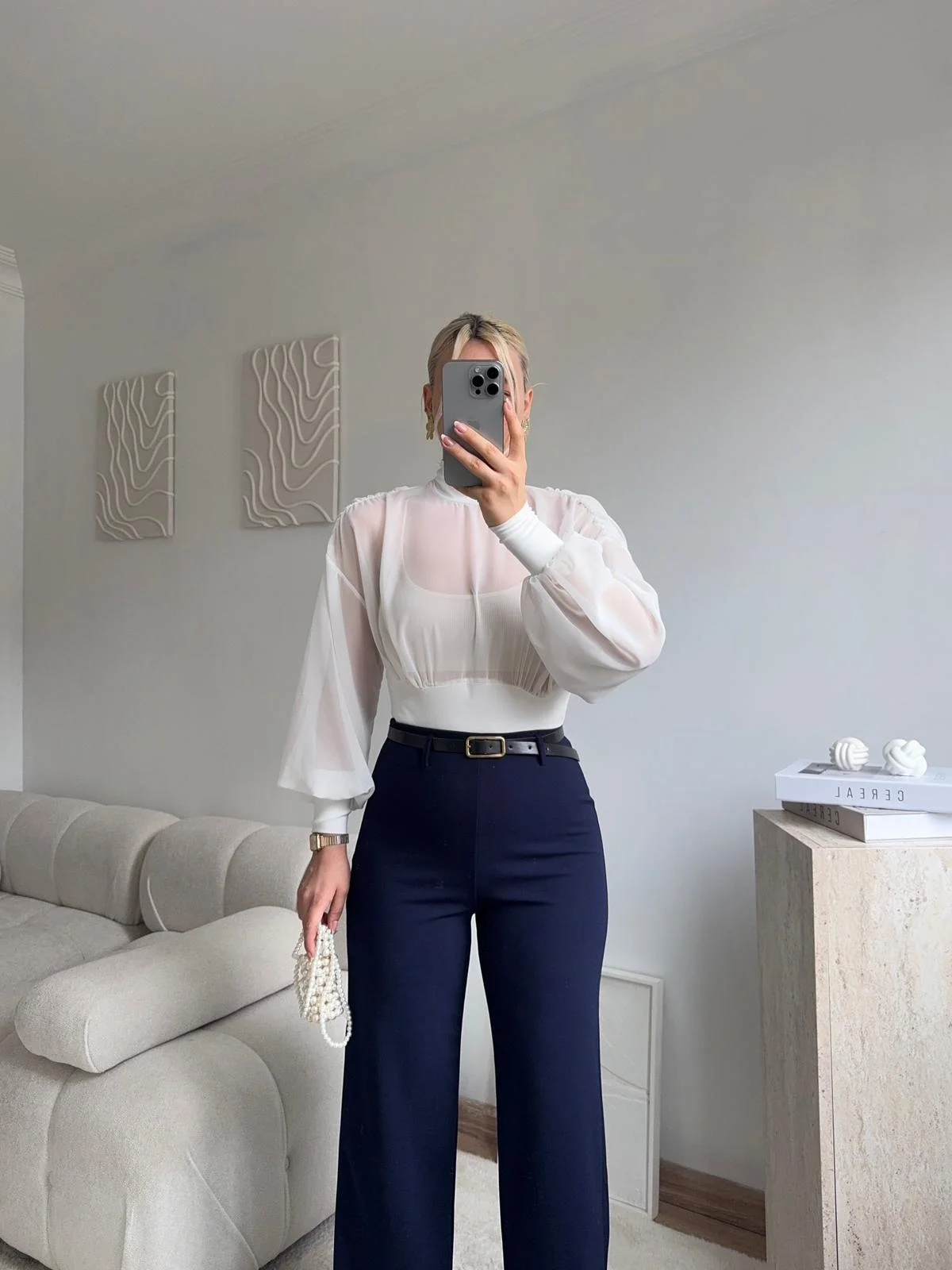 Sırt Dekolteli Şifon Bodysuit - BEYAZ