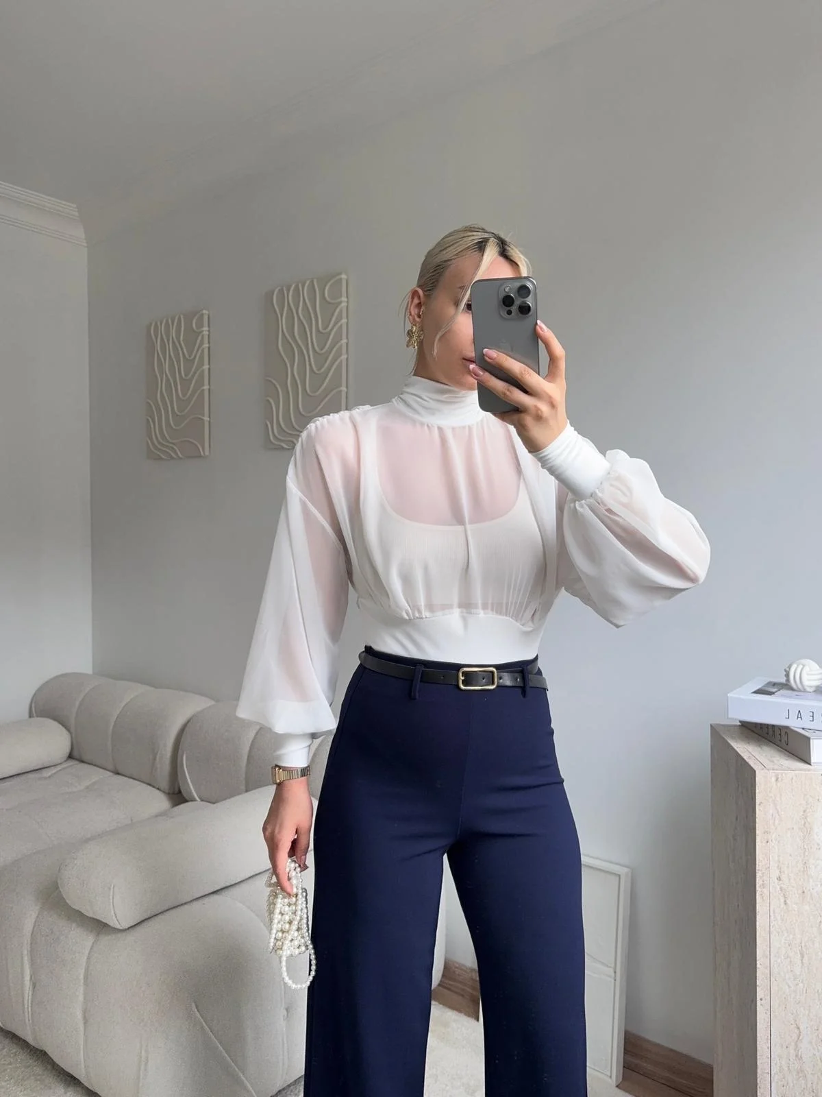 Sırt Dekolteli Şifon Bodysuit - BEYAZ