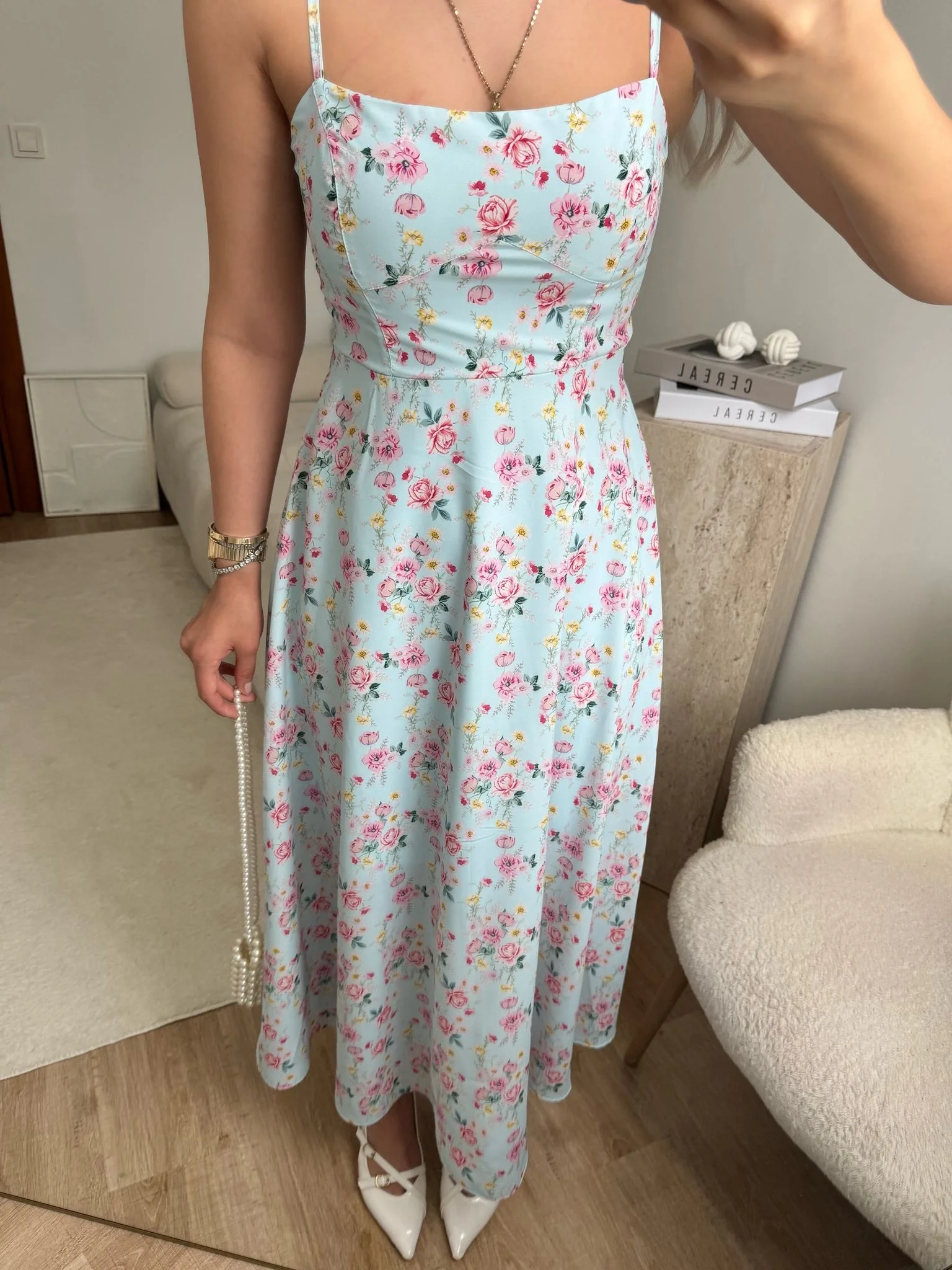 Smock Sırt Detaylı Çiçekli Elbise - MAVİ