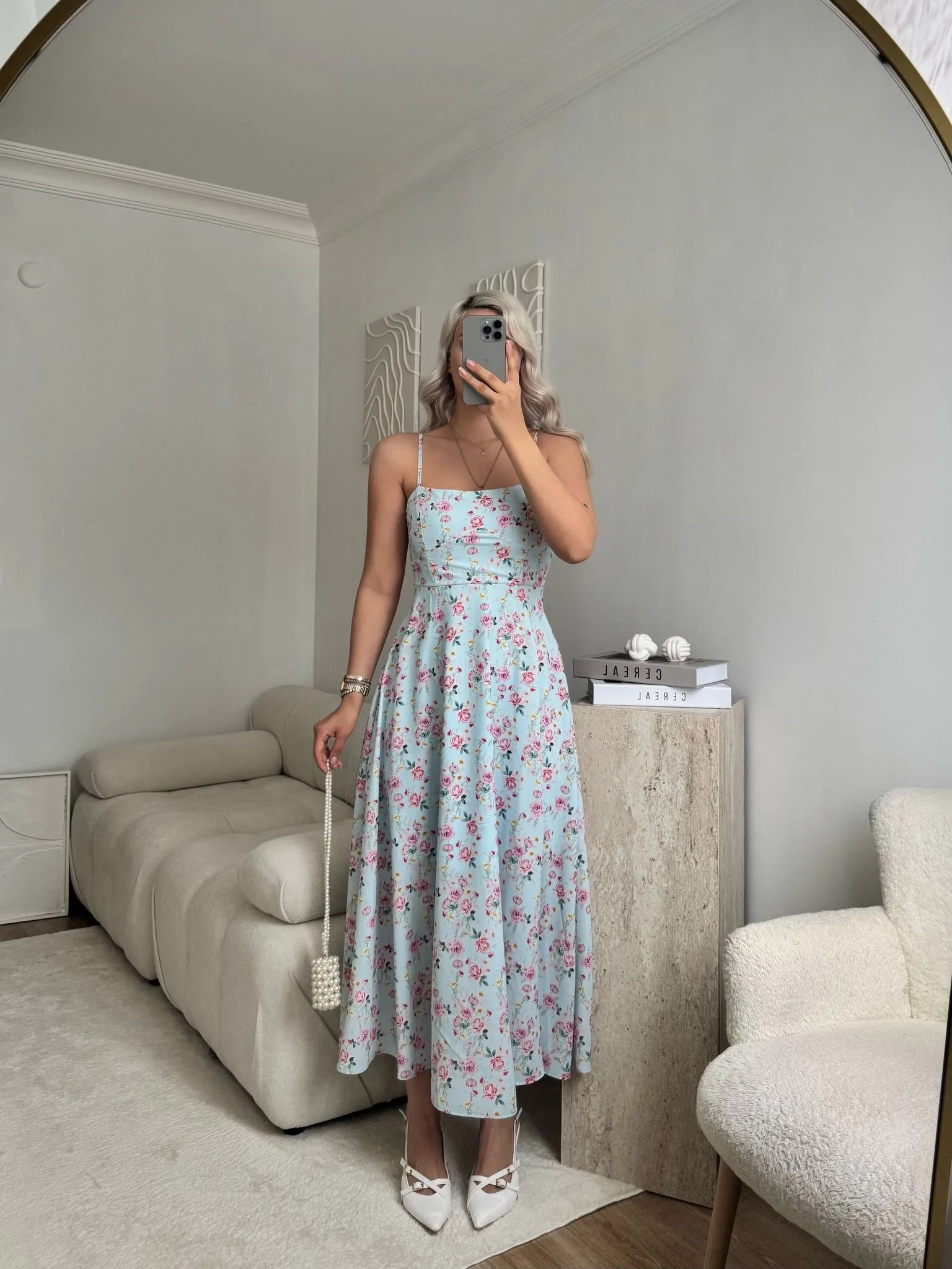 Smock Sırt Detaylı Çiçekli Elbise - MAVİ