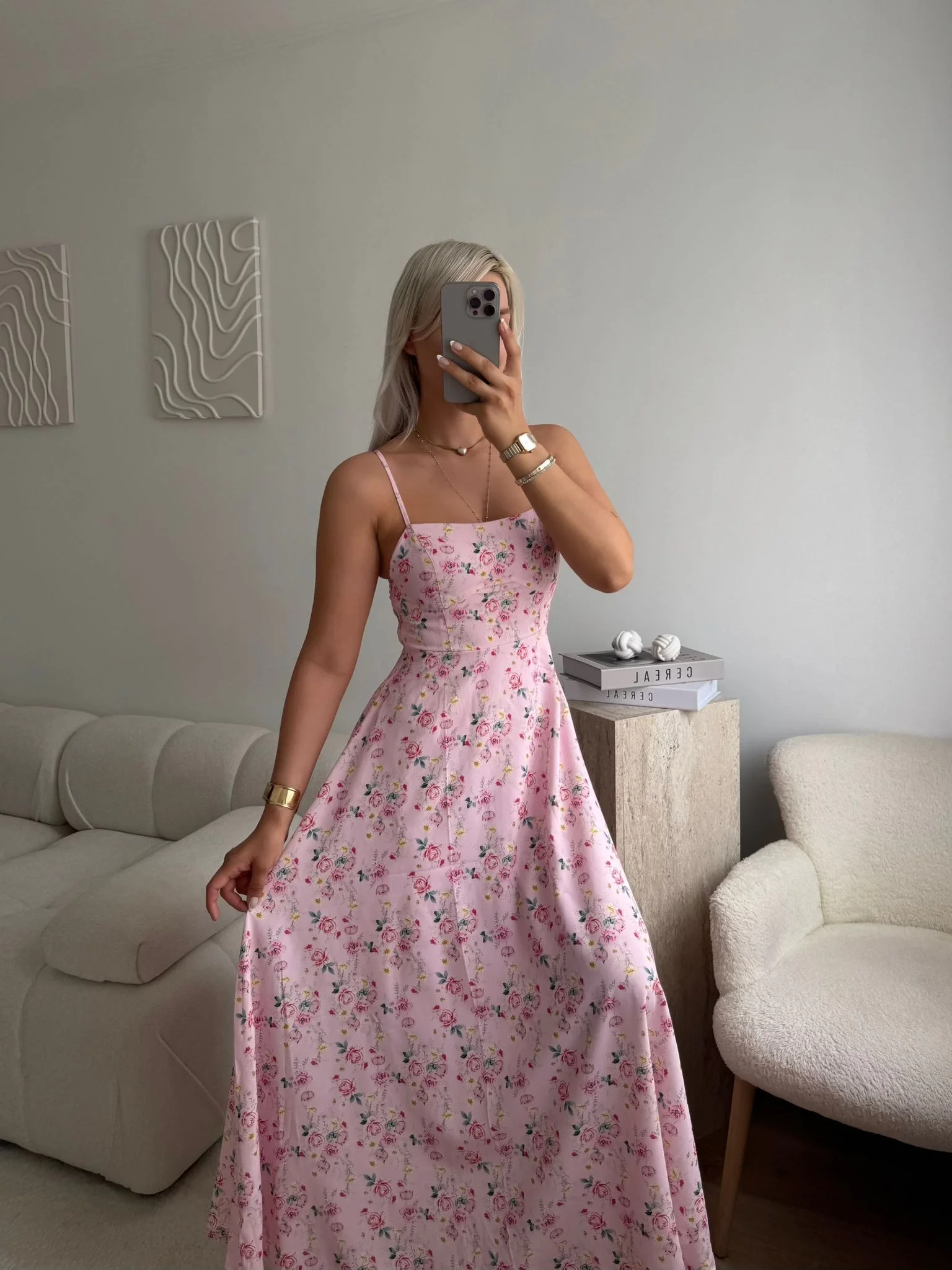 Smock Sırt Detaylı Çiçekli Elbise - PEMBE