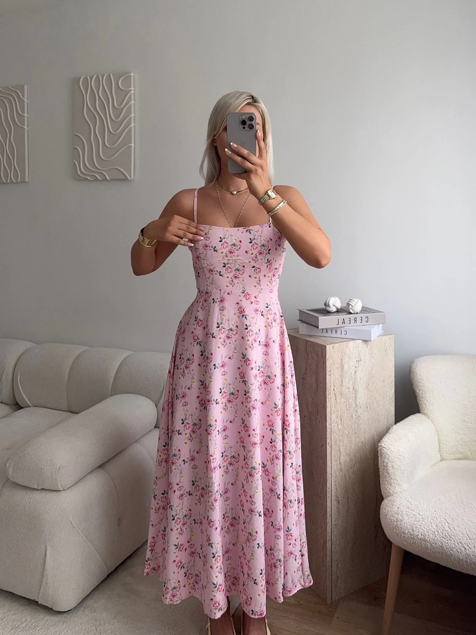 Smock Sırt Detaylı Çiçekli Elbise - PEMBE