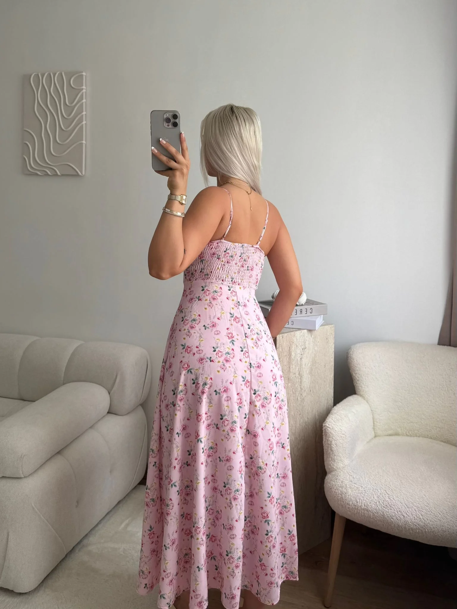 Smock Sırt Detaylı Çiçekli Elbise - PEMBE