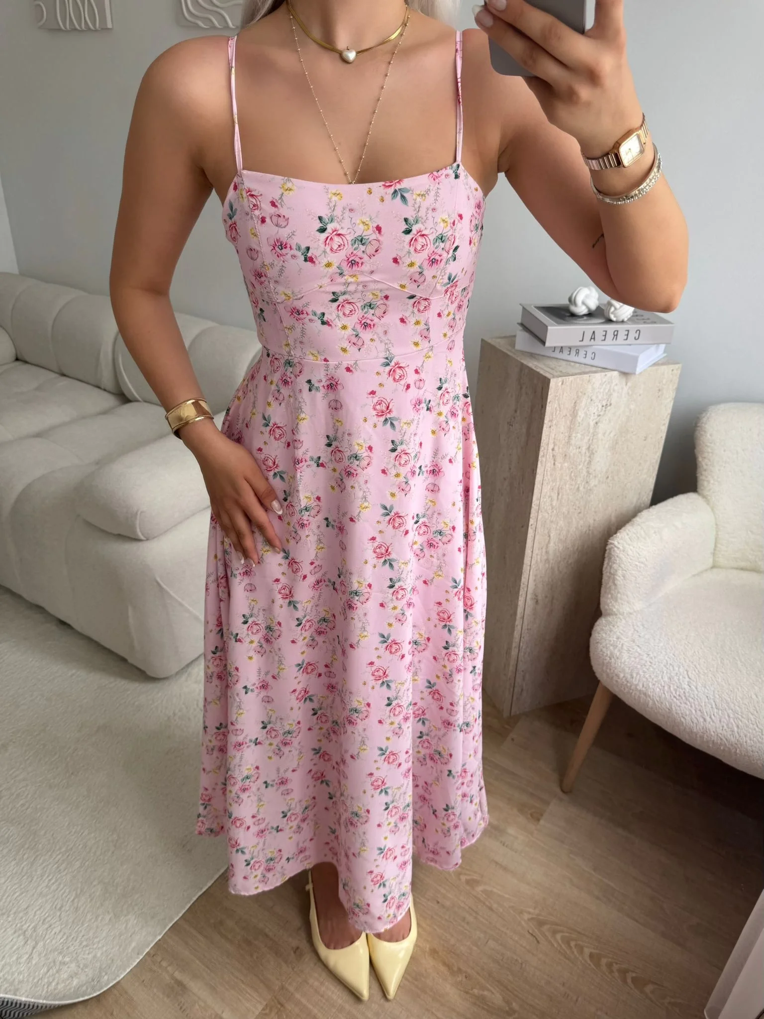 Smock Sırt Detaylı Çiçekli Elbise - PEMBE