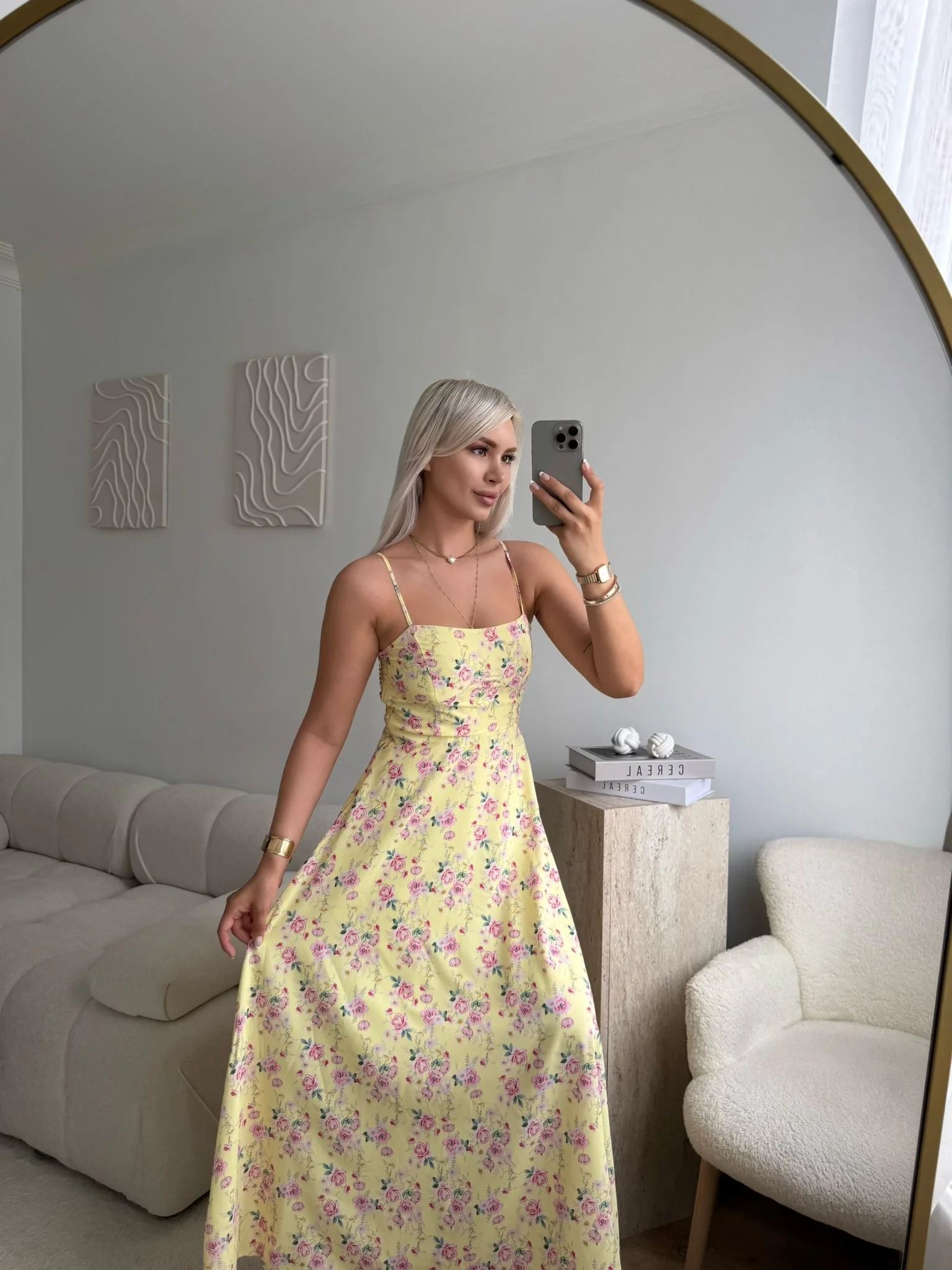 Smock Sırt Detaylı Çiçekli Elbise - SARI