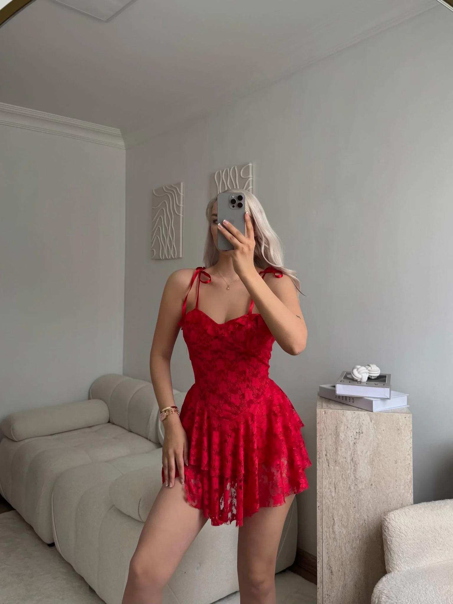 Şortlu Bel Korse Dantel Elbise - KIRMIZI