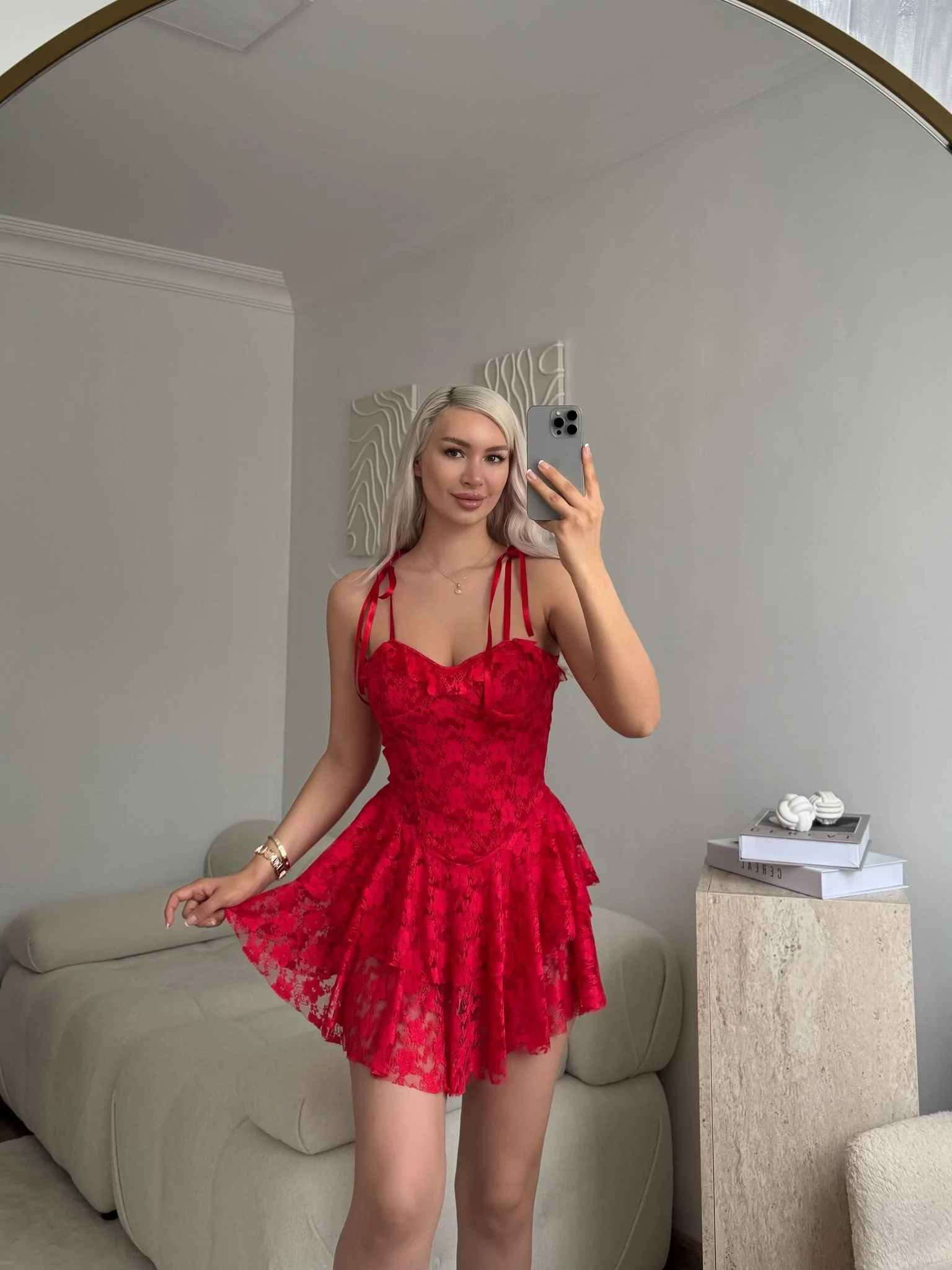 Şortlu Bel Korse Dantel Elbise - KIRMIZI