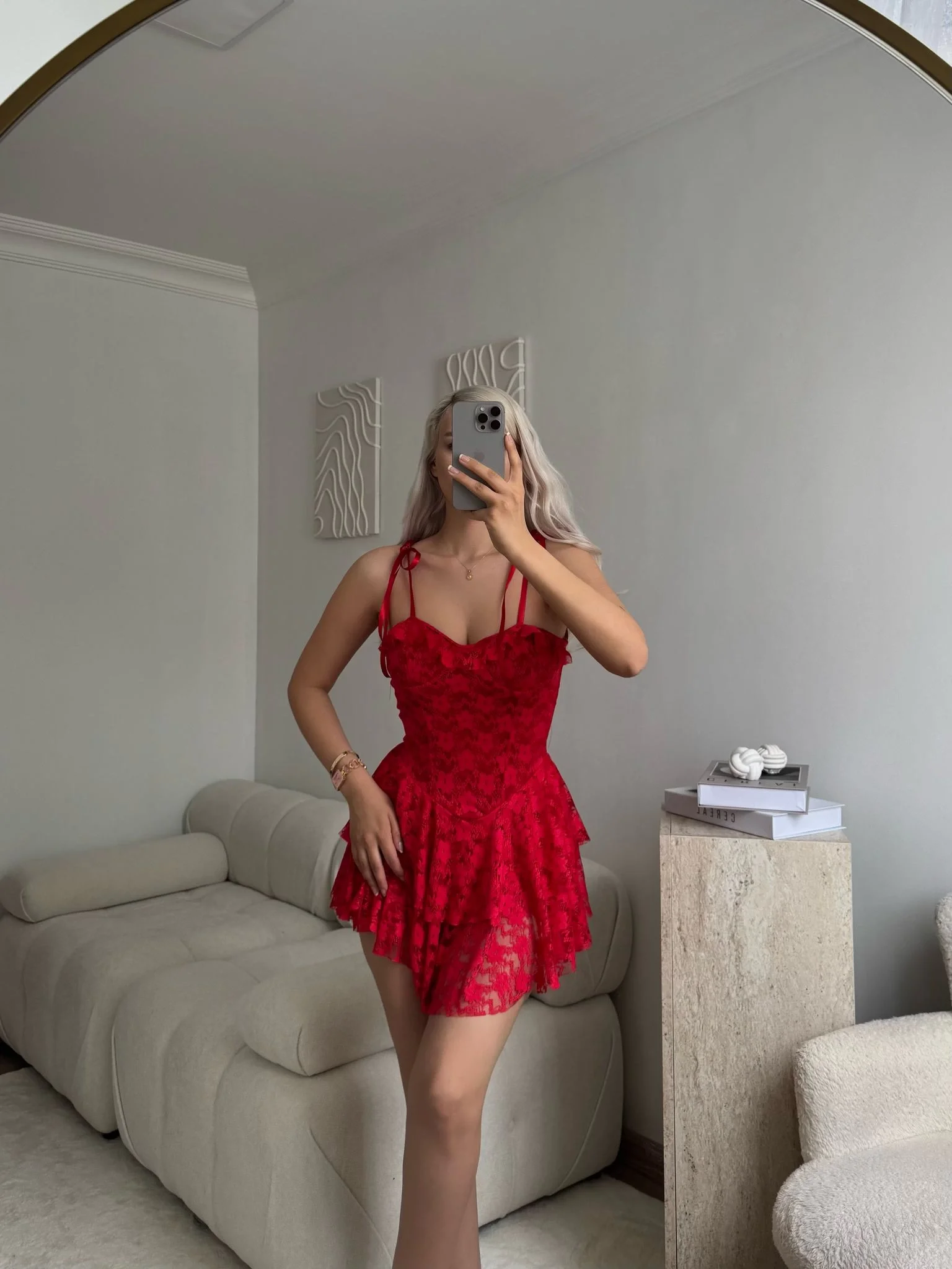 Şortlu Bel Korse Dantel Elbise - KIRMIZI