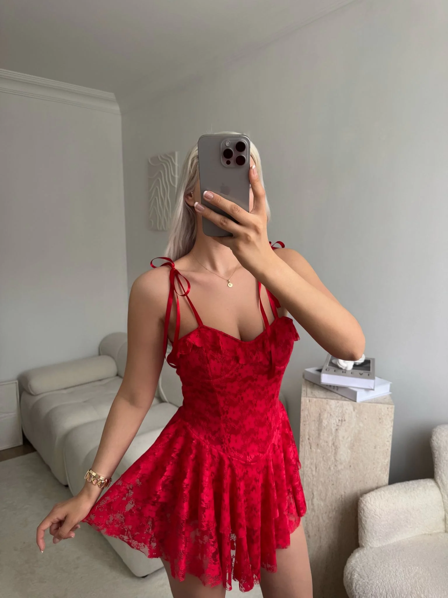 Şortlu Bel Korse Dantel Elbise - KIRMIZI