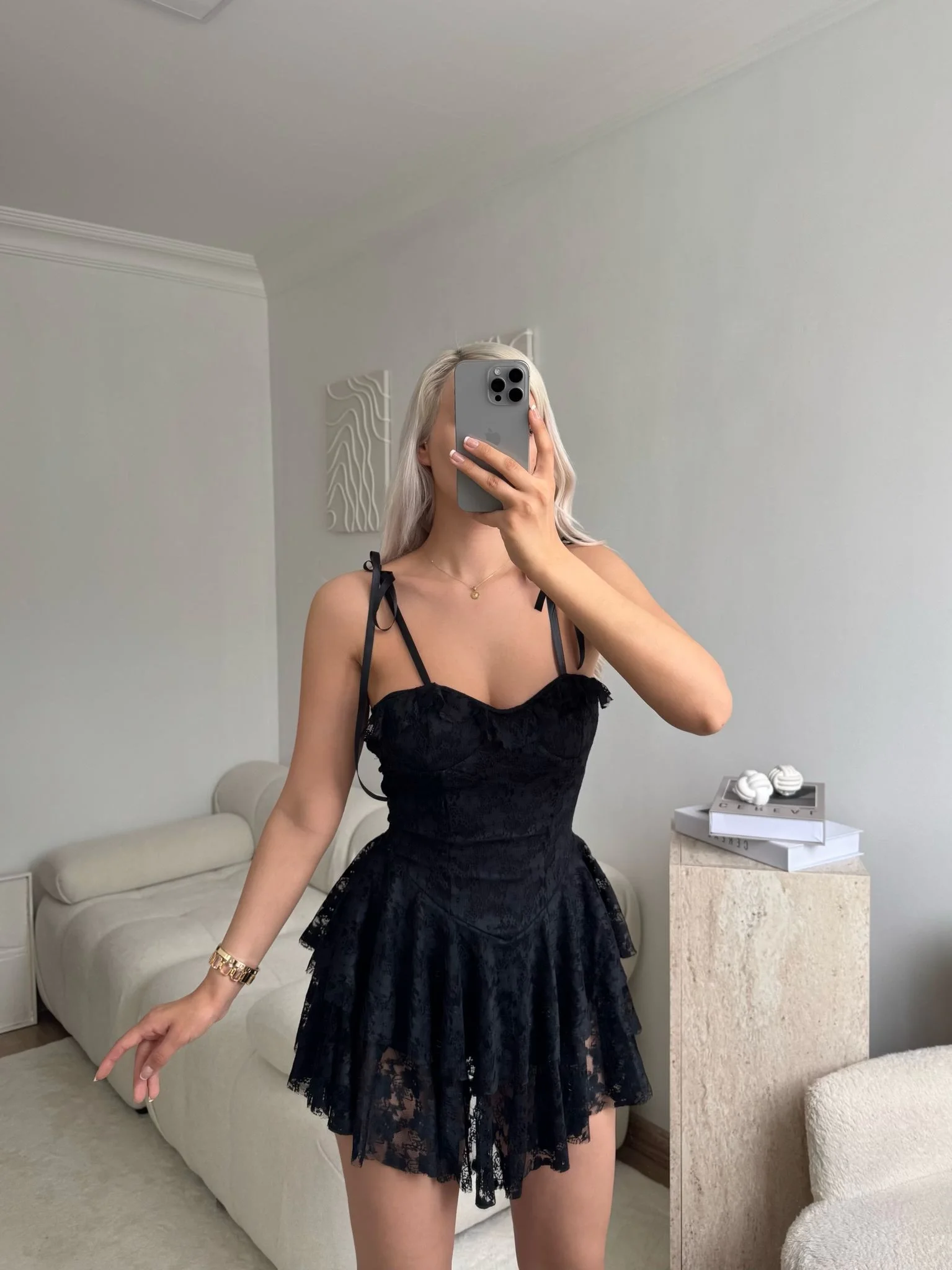 Şortlu Bel Korse Dantel Elbise - SİYAH