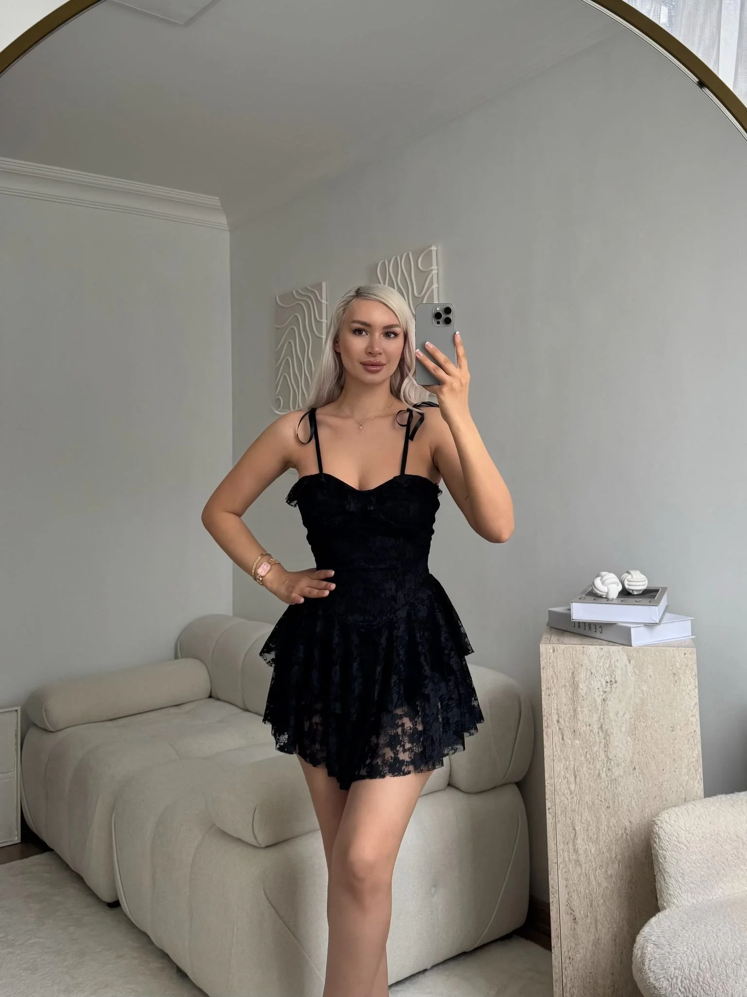 Şortlu Bel Korse Dantel Elbise - SİYAH