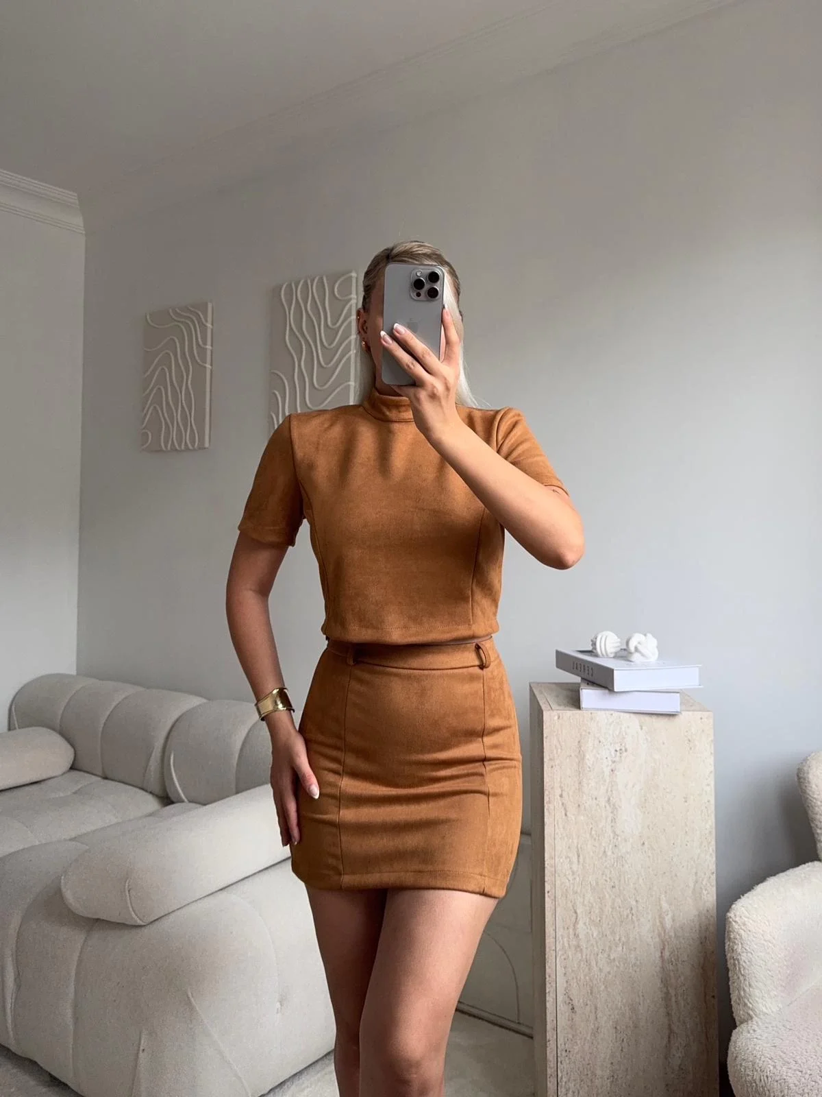 Süet Crop & Mini Etekli Takım - TABA