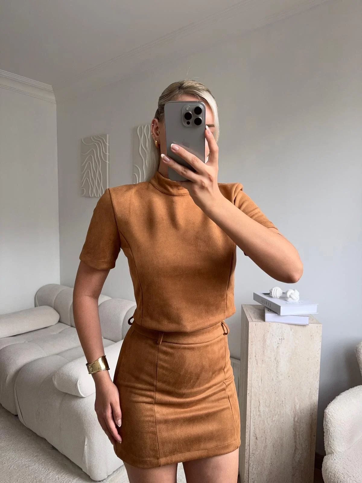 Süet Crop & Mini Etekli Takım - TABA