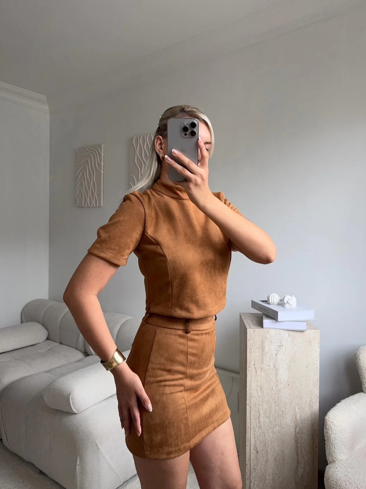 Süet Crop & Mini Etekli Takım - TABA