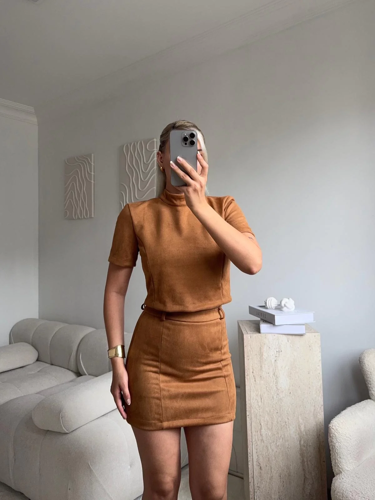 Süet Crop & Mini Etekli Takım - TABA