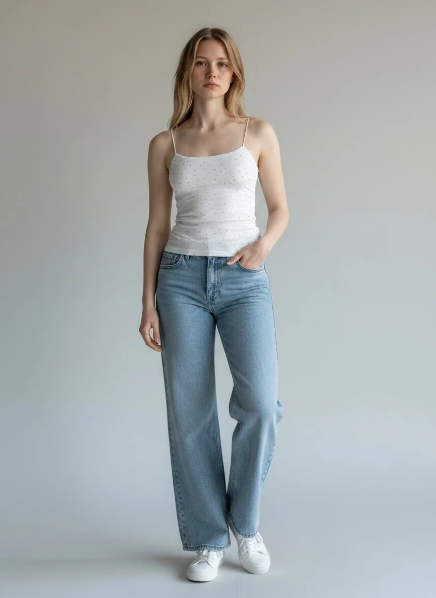 Taşlı İp Askılı Crop - BEYAZ