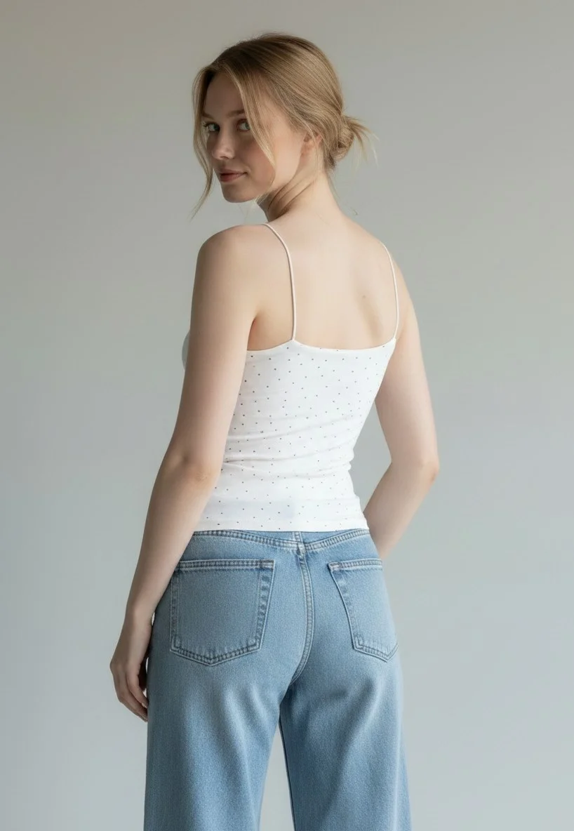 Taşlı İp Askılı Crop - BEYAZ