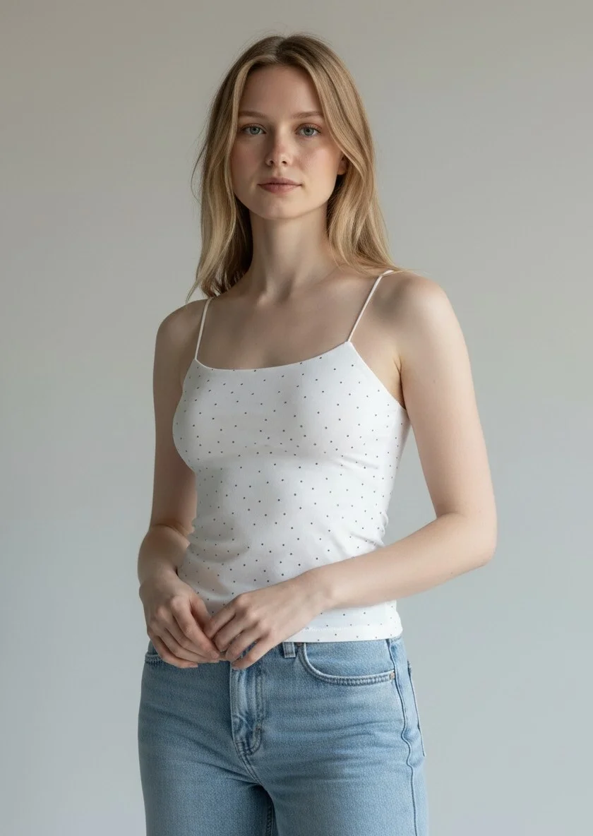 Taşlı İp Askılı Crop - BEYAZ