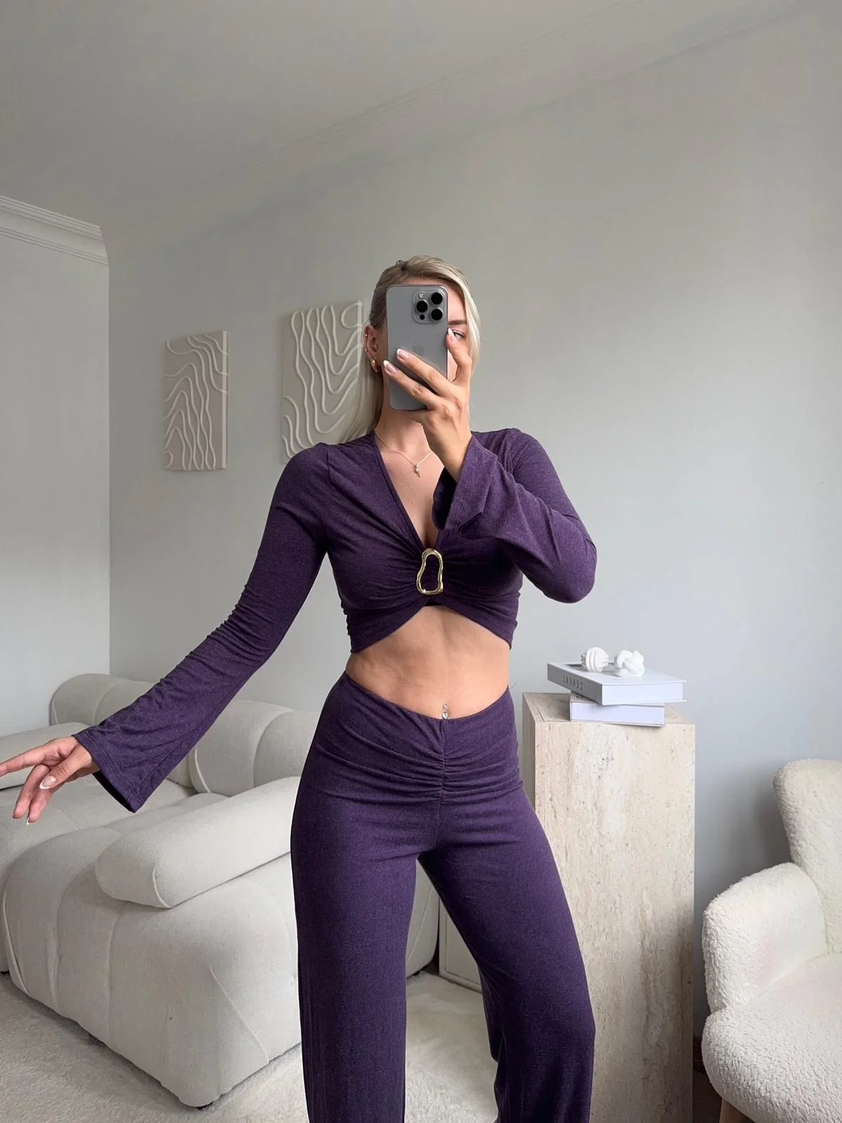 Tokalı Kruvaze Crop & Pantolon Takım - MOR