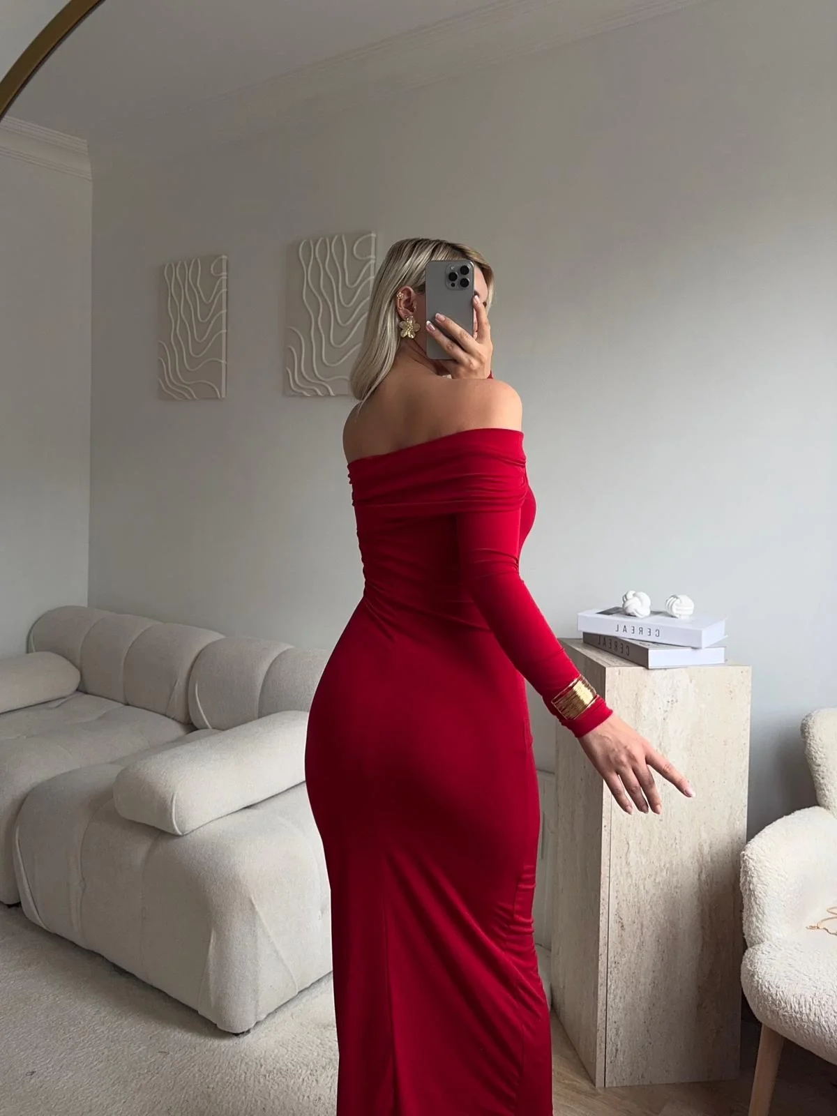 Tokalı Madonna Long Elbise - KIRMIZI