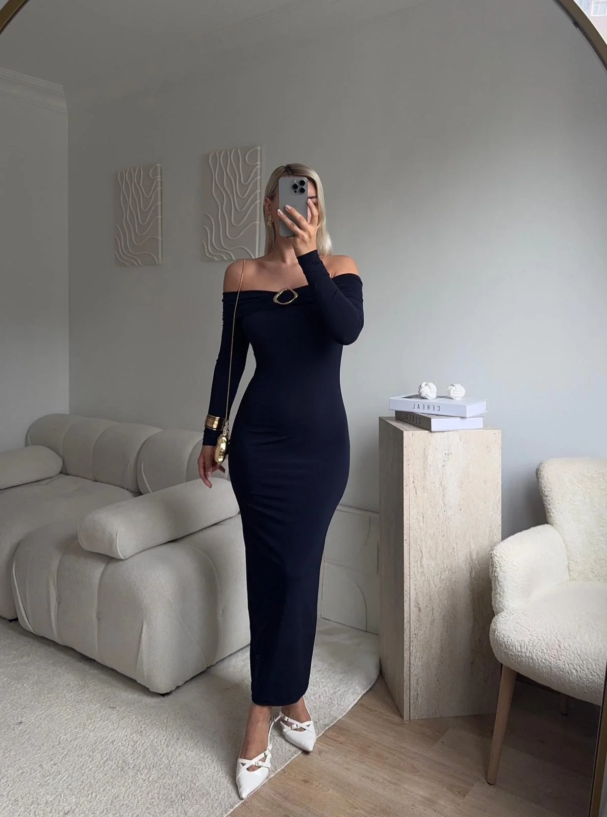 Tokalı Madonna Long Elbise - LACİVERT