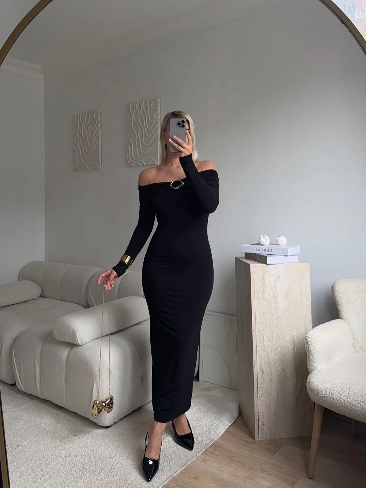 Tokalı Madonna Long Elbise - SİYAH