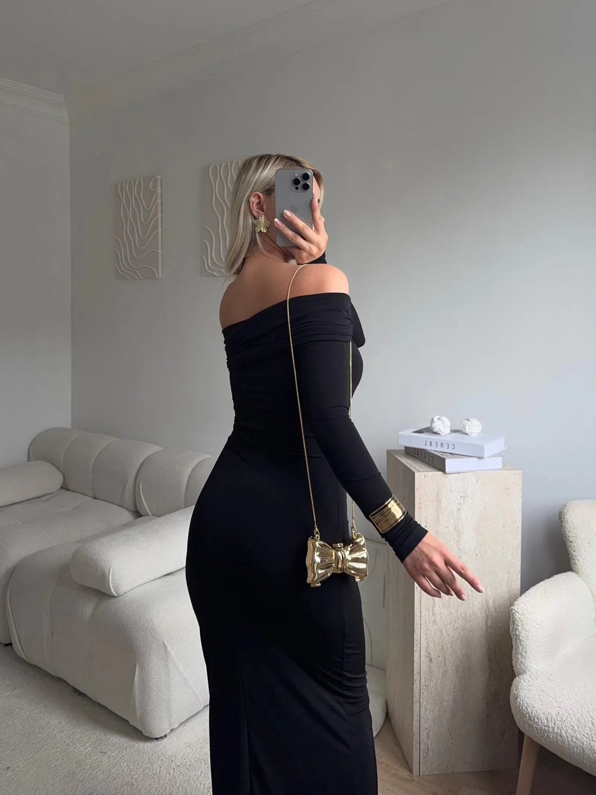 Tokalı Madonna Long Elbise - SİYAH