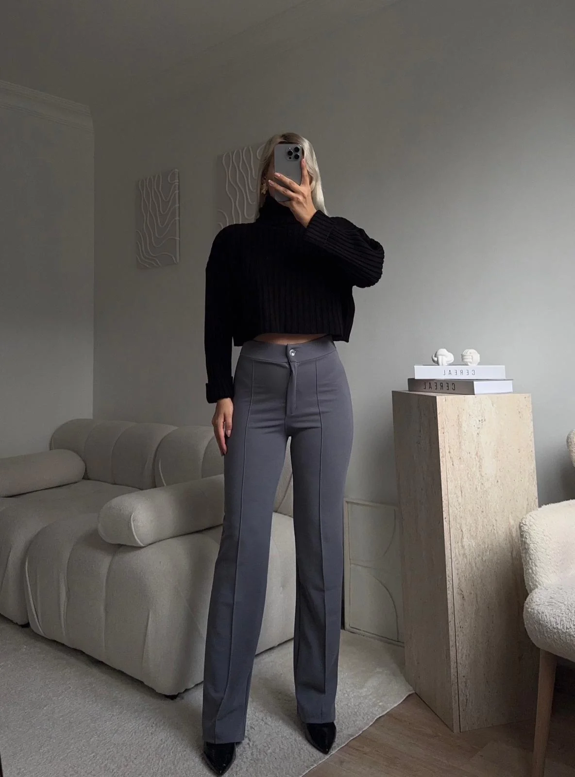 Toparlayıcı Dikişli Palazzo Pantolon - GRİ