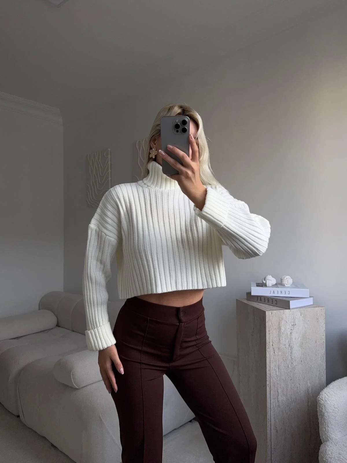 Toparlayıcı Dikişli Palazzo Pantolon - KAHVE