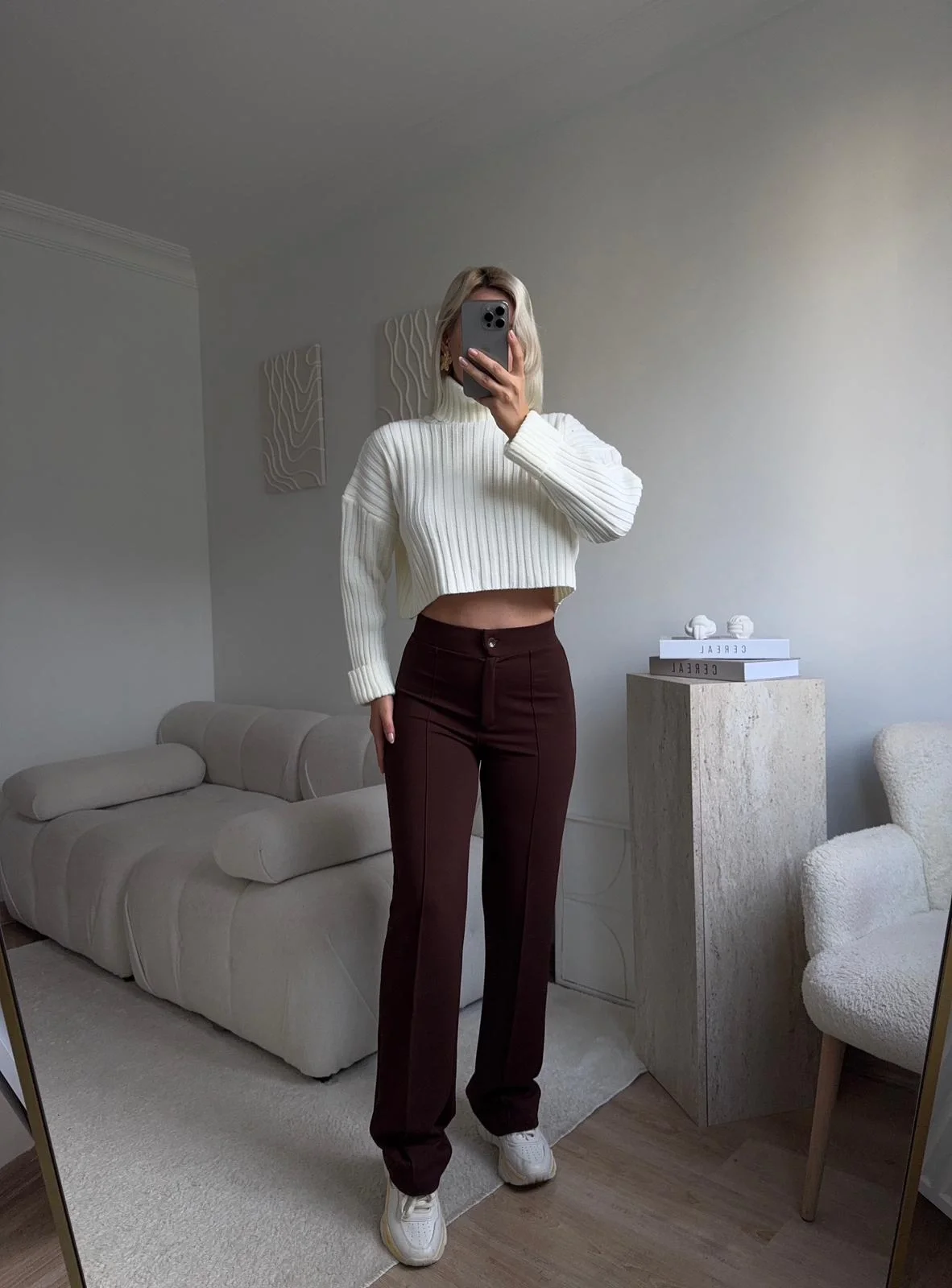 Toparlayıcı Dikişli Palazzo Pantolon - KAHVE