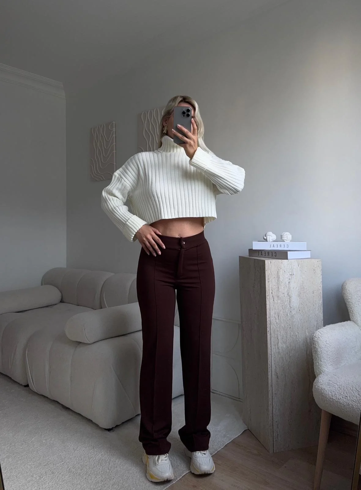 Toparlayıcı Dikişli Palazzo Pantolon - KAHVE