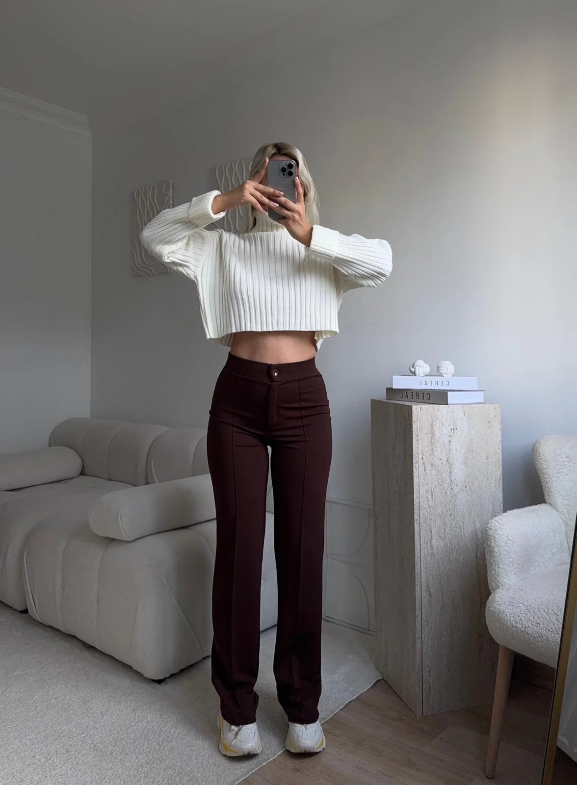 Toparlayıcı Dikişli Palazzo Pantolon - KAHVE