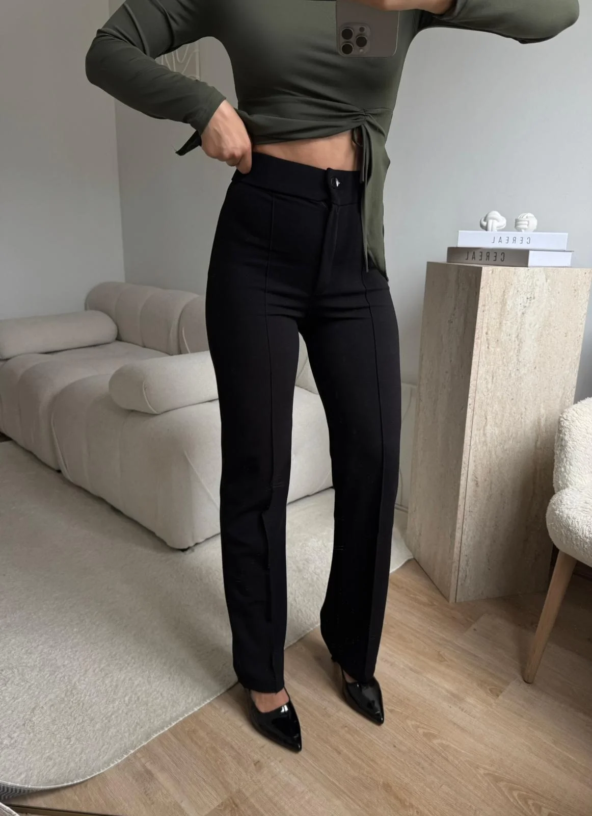 Toparlayıcı Dikişli Palazzo Pantolon - SİYAH