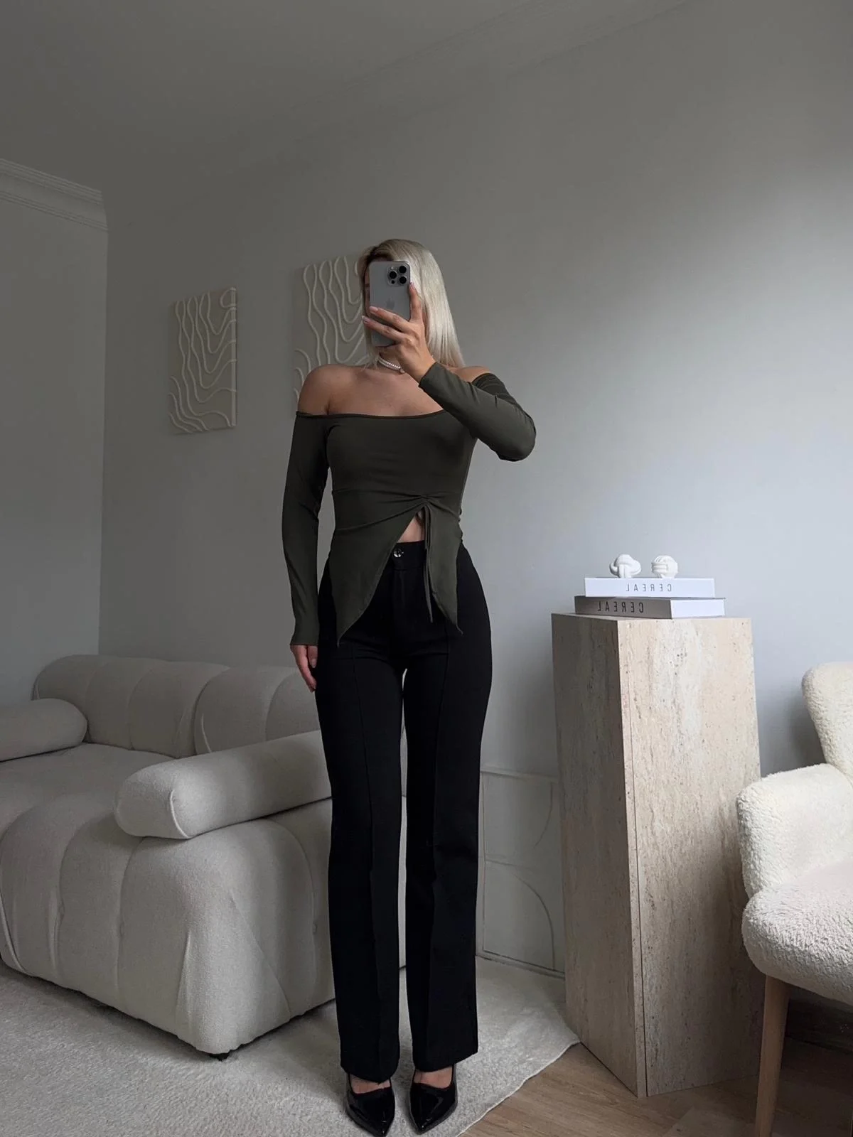 Toparlayıcı Dikişli Palazzo Pantolon - SİYAH