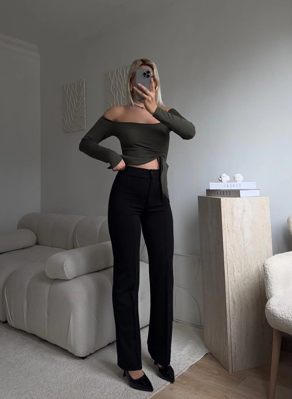 Toparlayıcı Dikişli Palazzo Pantolon - SİYAH